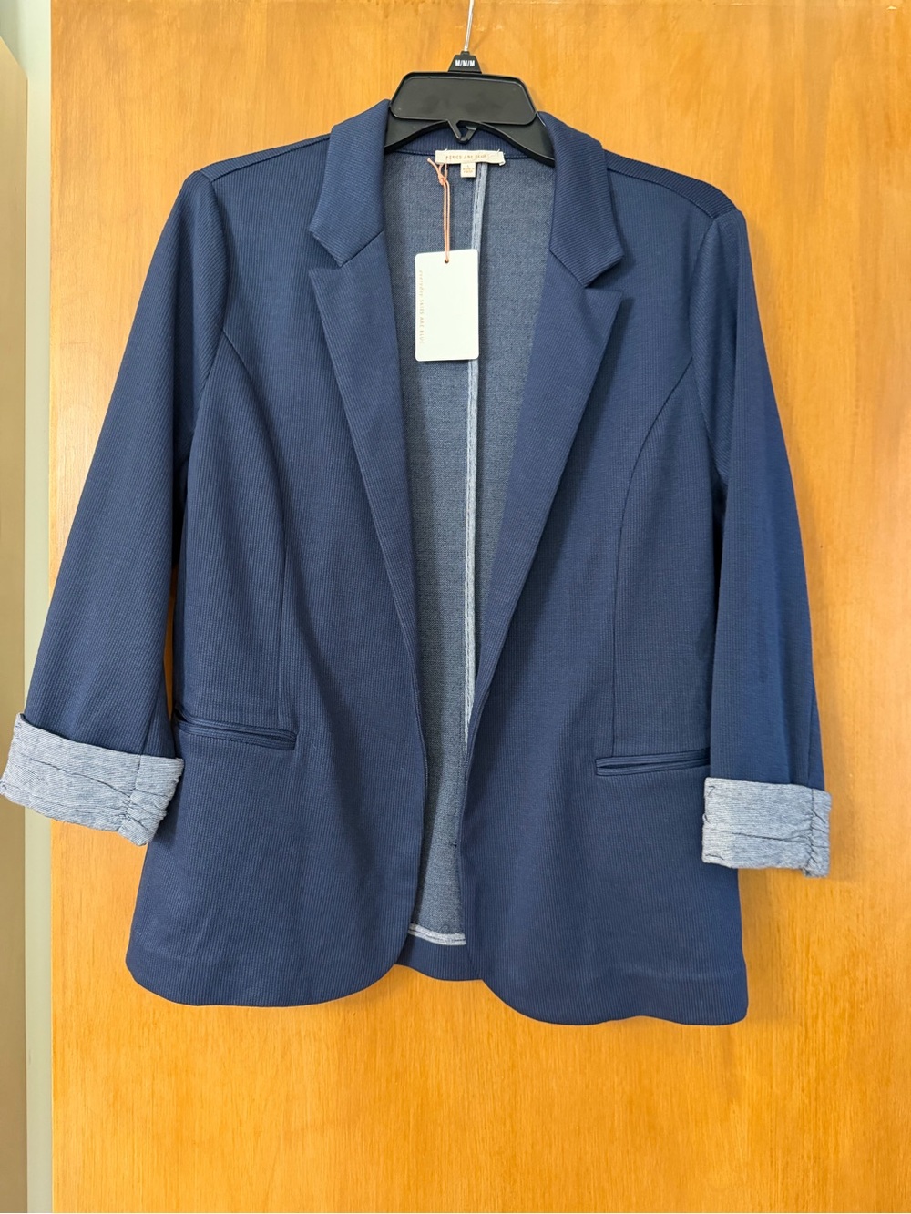 Skies Are Blue Navy Open-Front Rolled-Sleeve Blazer